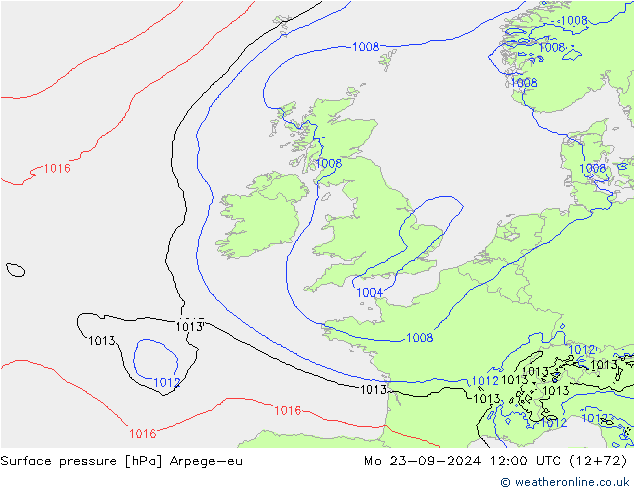 Surface pressure Arpege-eu Mo 23.09.2024 12 UTC