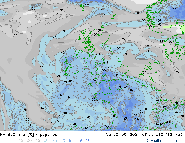 RH 850 hPa Arpege-eu  22.09.2024 06 UTC