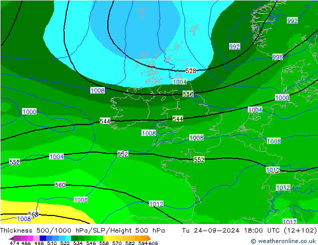 Thck 500-1000hPa Arpege-eu wto. 24.09.2024 18 UTC