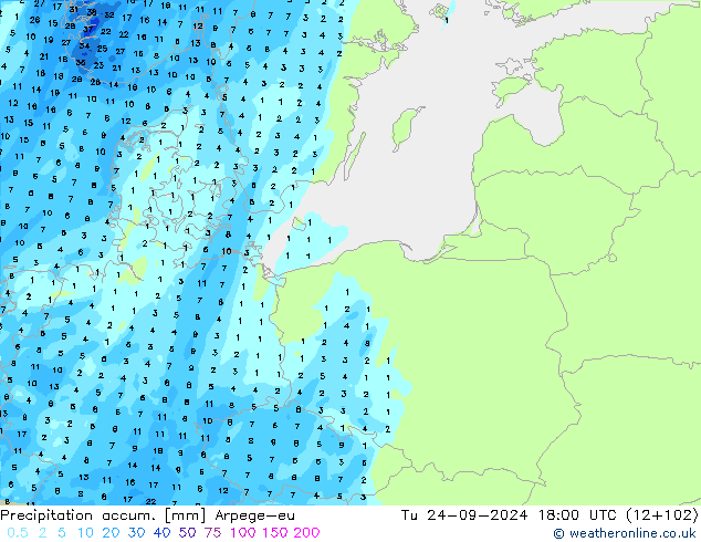 Precipitation accum. Arpege-eu  24.09.2024 18 UTC