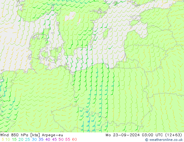 Wind 850 hPa Arpege-eu ma 23.09.2024 03 UTC