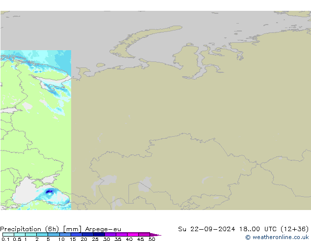 Precipitazione (6h) Arpege-eu dom 22.09.2024 00 UTC