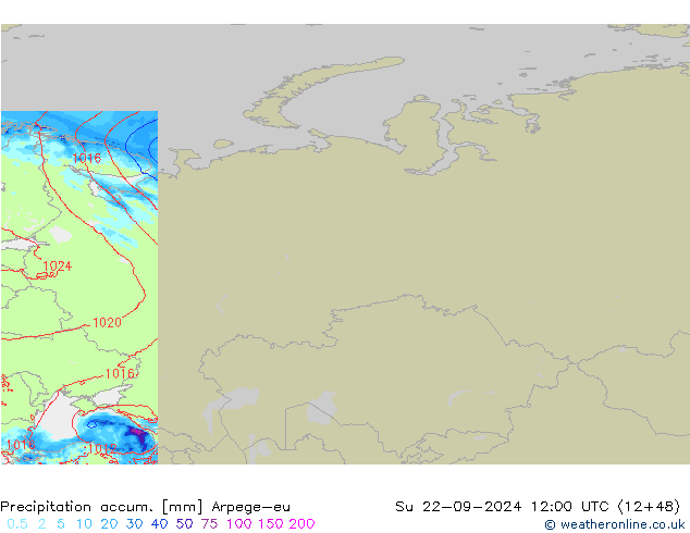 Precipitación acum. Arpege-eu dom 22.09.2024 12 UTC