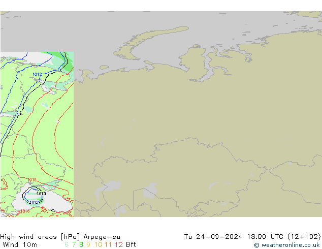 yüksek rüzgarlı alanlar Arpege-eu Sa 24.09.2024 18 UTC