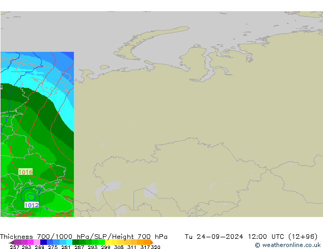 Thck 700-1000 hPa Arpege-eu Tu 24.09.2024 12 UTC