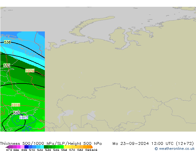 Espesor 500-1000 hPa Arpege-eu lun 23.09.2024 12 UTC