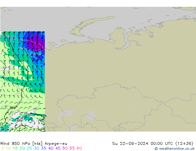 Vento 850 hPa Arpege-eu dom 22.09.2024 00 UTC