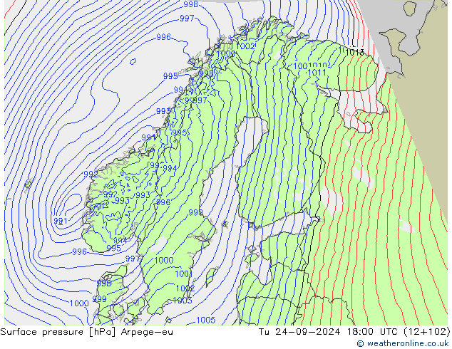 Surface pressure Arpege-eu Tu 24.09.2024 18 UTC