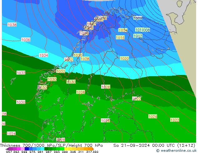 Schichtdicke 700-1000 hPa Arpege-eu Sa 21.09.2024 00 UTC