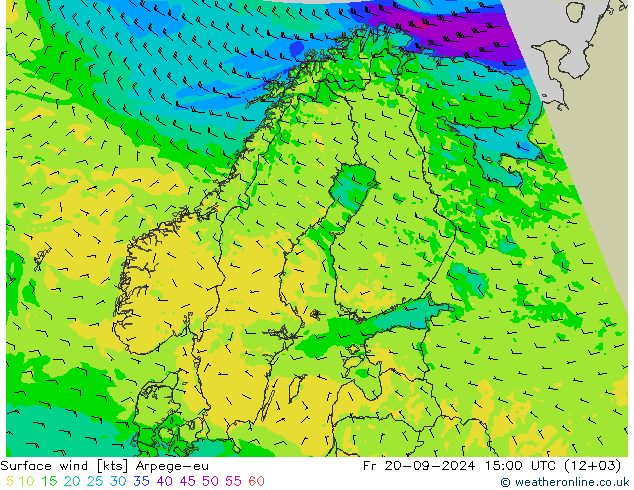 Vent 10 m Arpege-eu ven 20.09.2024 15 UTC