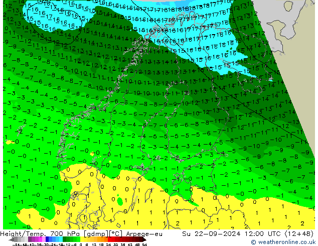 Height/Temp. 700 hPa Arpege-eu Ne 22.09.2024 12 UTC