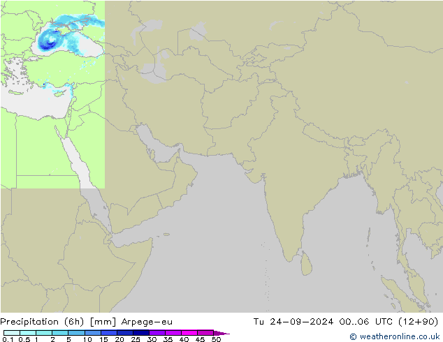 Precipitation (6h) Arpege-eu Tu 24.09.2024 06 UTC