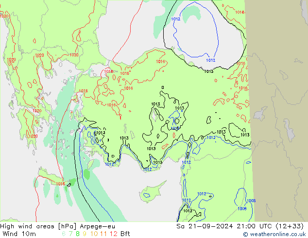 High wind areas Arpege-eu So 21.09.2024 21 UTC