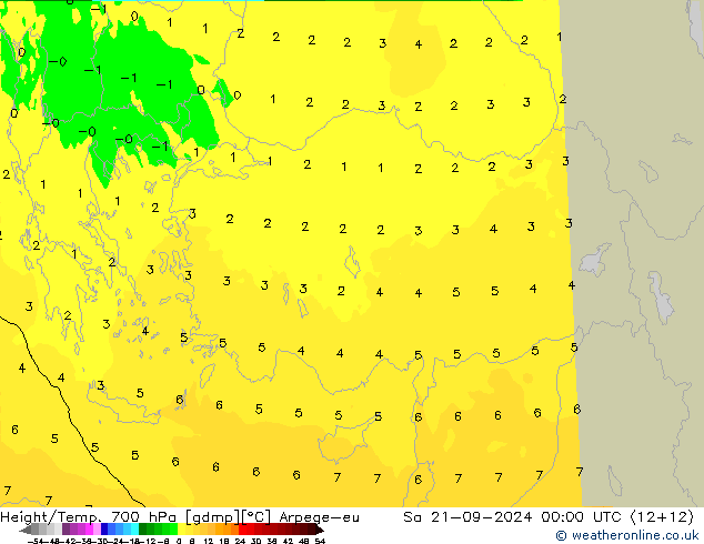 Height/Temp. 700 гПа Arpege-eu сб 21.09.2024 00 UTC