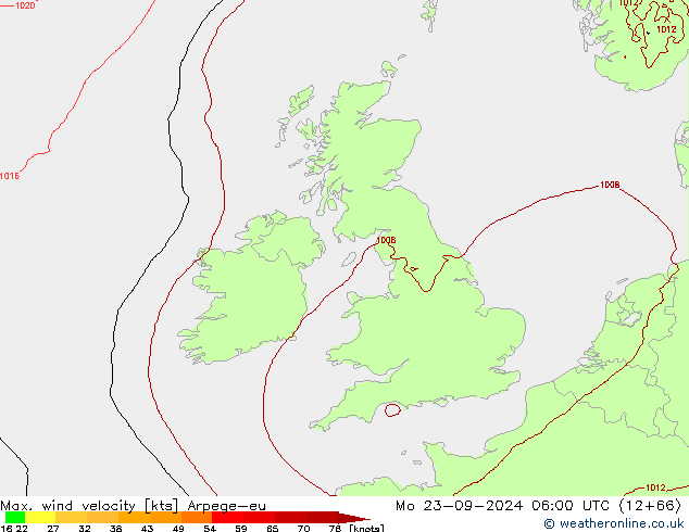 Maks. Rüzgar Hızı Arpege-eu Pzt 23.09.2024 06 UTC
