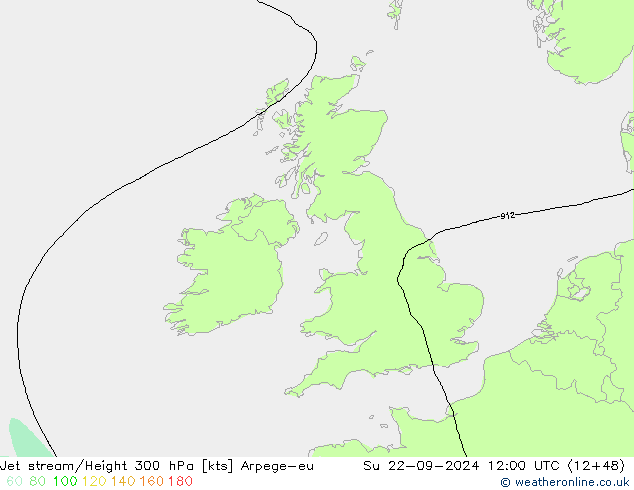 Jet stream/Height 300 hPa Arpege-eu Su 22.09.2024 12 UTC