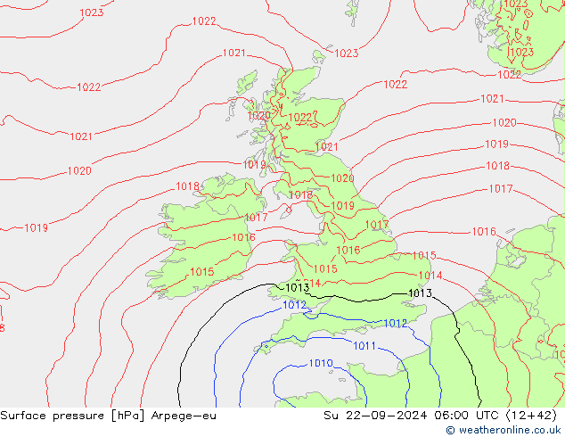 Atmosférický tlak Arpege-eu Ne 22.09.2024 06 UTC