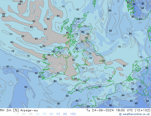 RH 2m Arpege-eu вт 24.09.2024 18 UTC