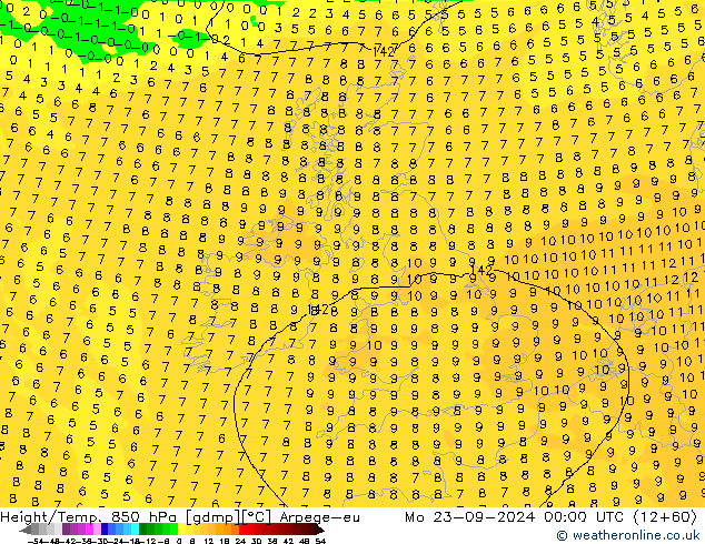 Height/Temp. 850 hPa Arpege-eu lun 23.09.2024 00 UTC