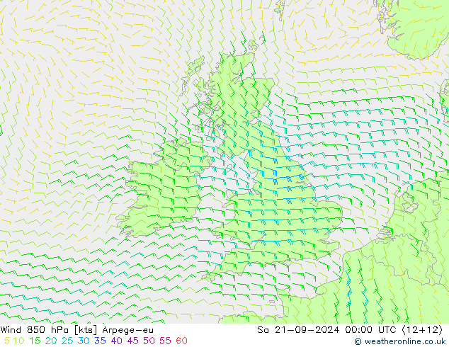 Viento 850 hPa Arpege-eu sáb 21.09.2024 00 UTC