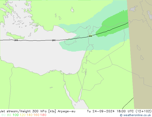 Jet stream/Height 300 hPa Arpege-eu Tu 24.09.2024 18 UTC