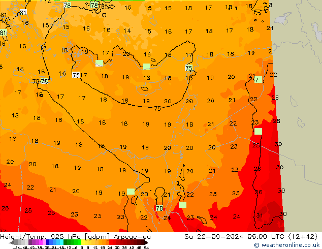 Height/Temp. 925 hPa Arpege-eu dom 22.09.2024 06 UTC