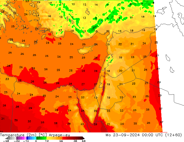 température (2m) Arpege-eu lun 23.09.2024 00 UTC