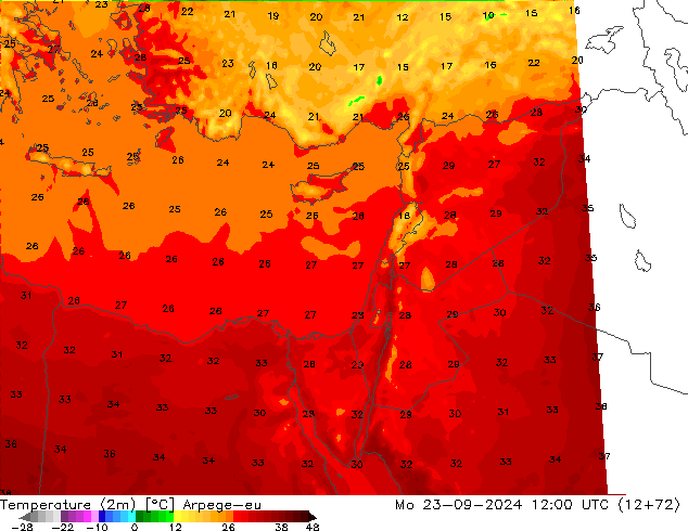 Temperature (2m) Arpege-eu Mo 23.09.2024 12 UTC