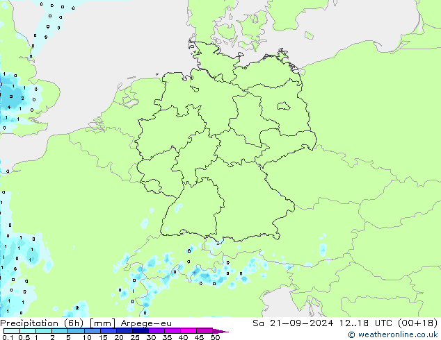 降水量 (6h) Arpege-eu 星期六 21.09.2024 18 UTC