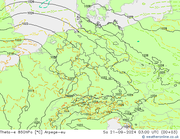 Theta-e 850hPa Arpege-eu so. 21.09.2024 03 UTC