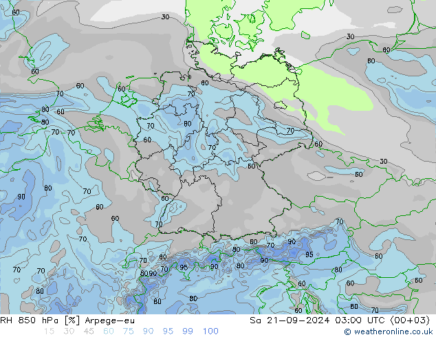 RV 850 hPa Arpege-eu za 21.09.2024 03 UTC