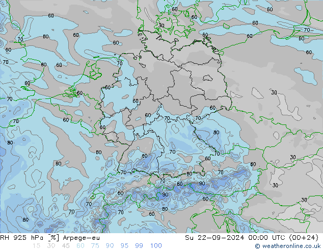 RH 925 hPa Arpege-eu Su 22.09.2024 00 UTC