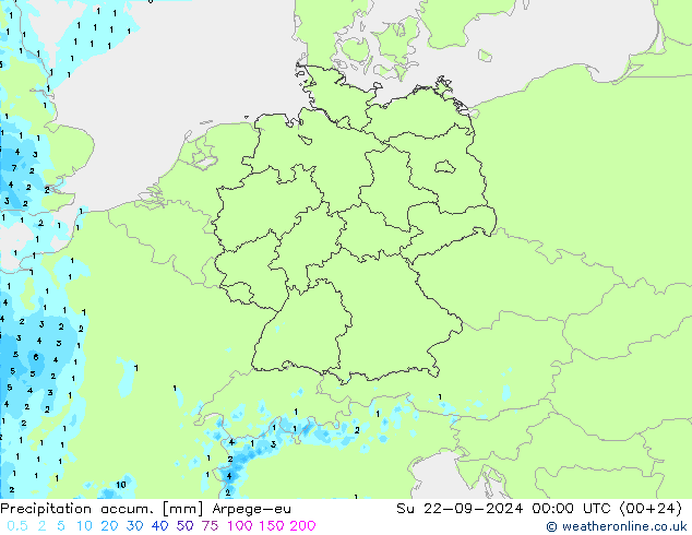 Precipitation accum. Arpege-eu 星期日 22.09.2024 00 UTC