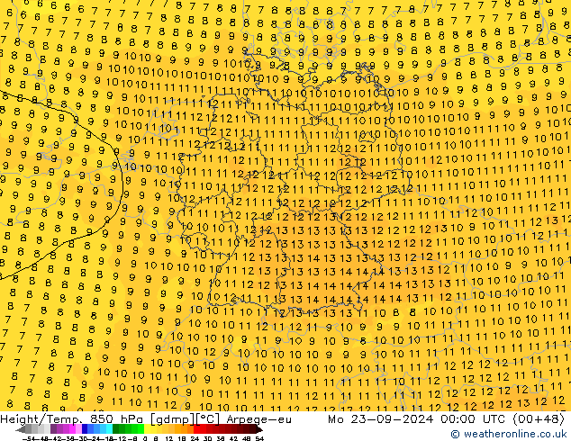 Hoogte/Temp. 850 hPa Arpege-eu ma 23.09.2024 00 UTC