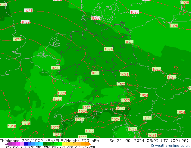 Schichtdicke 700-1000 hPa Arpege-eu Sa 21.09.2024 06 UTC