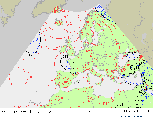 地面气压 Arpege-eu 星期日 22.09.2024 00 UTC