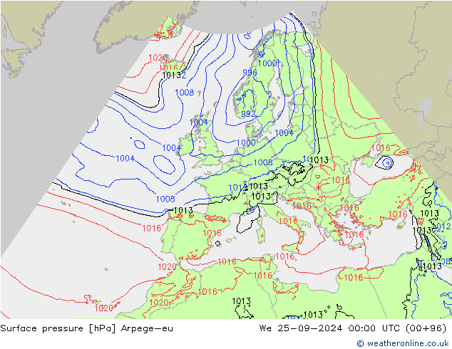 地面气压 Arpege-eu 星期三 25.09.2024 00 UTC