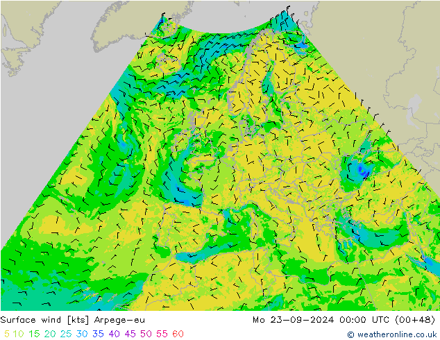 Wind 10 m Arpege-eu ma 23.09.2024 00 UTC