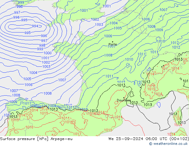 Surface pressure Arpege-eu We 25.09.2024 06 UTC