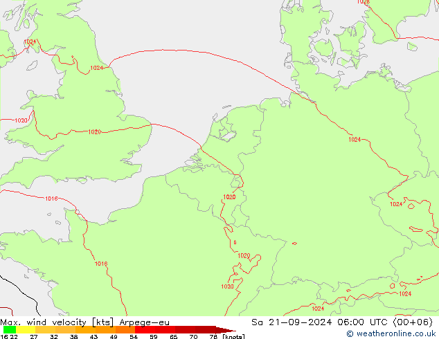 Max. wind velocity Arpege-eu 星期六 21.09.2024 06 UTC