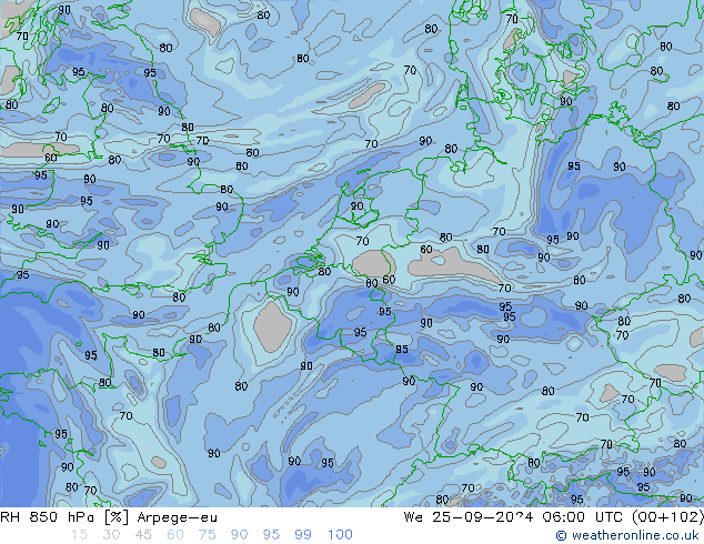 RV 850 hPa Arpege-eu wo 25.09.2024 06 UTC