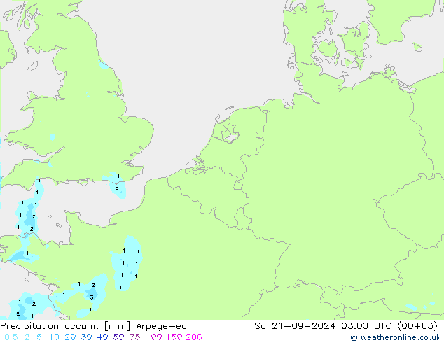 Precipitation accum. Arpege-eu Sa 21.09.2024 03 UTC