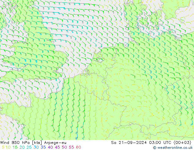 风 850 hPa Arpege-eu 星期六 21.09.2024 03 UTC