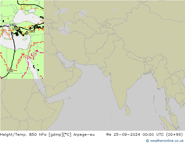 Height/Temp. 850 hPa Arpege-eu 星期三 25.09.2024 00 UTC