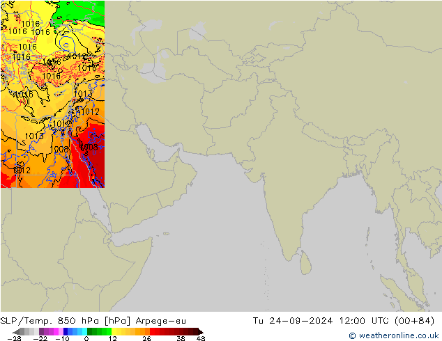 SLP/Temp. 850 hPa Arpege-eu 星期二 24.09.2024 12 UTC