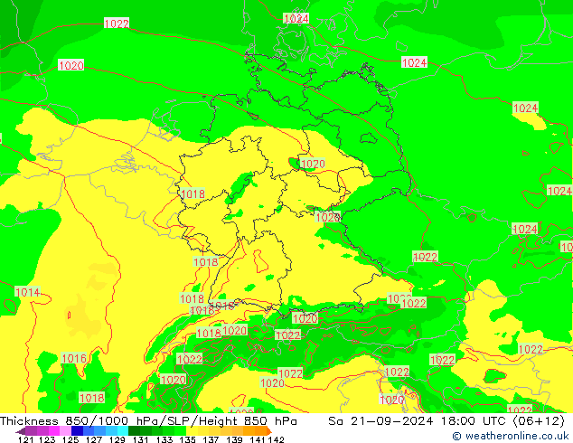 Thck 850-1000 hPa Arpege-eu 星期六 21.09.2024 18 UTC