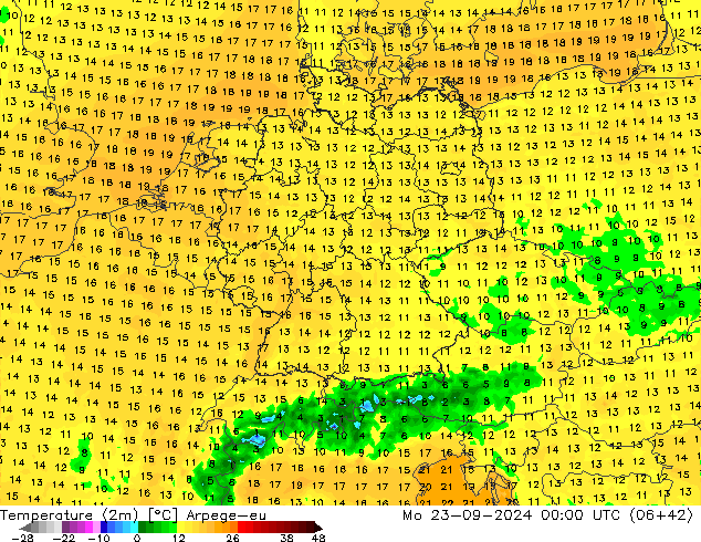 温度图 Arpege-eu 星期一 23.09.2024 00 UTC