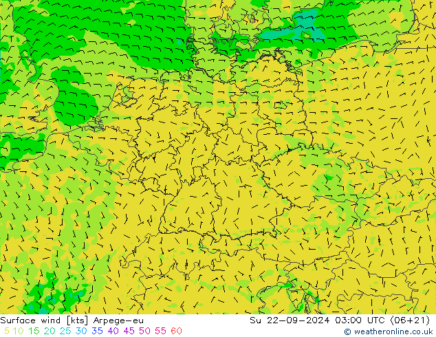 Surface wind Arpege-eu Su 22.09.2024 03 UTC