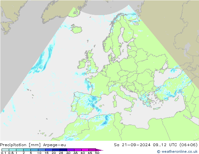 Precipitación Arpege-eu sáb 21.09.2024 12 UTC