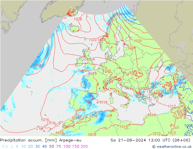 Precipitación acum. Arpege-eu sáb 21.09.2024 12 UTC